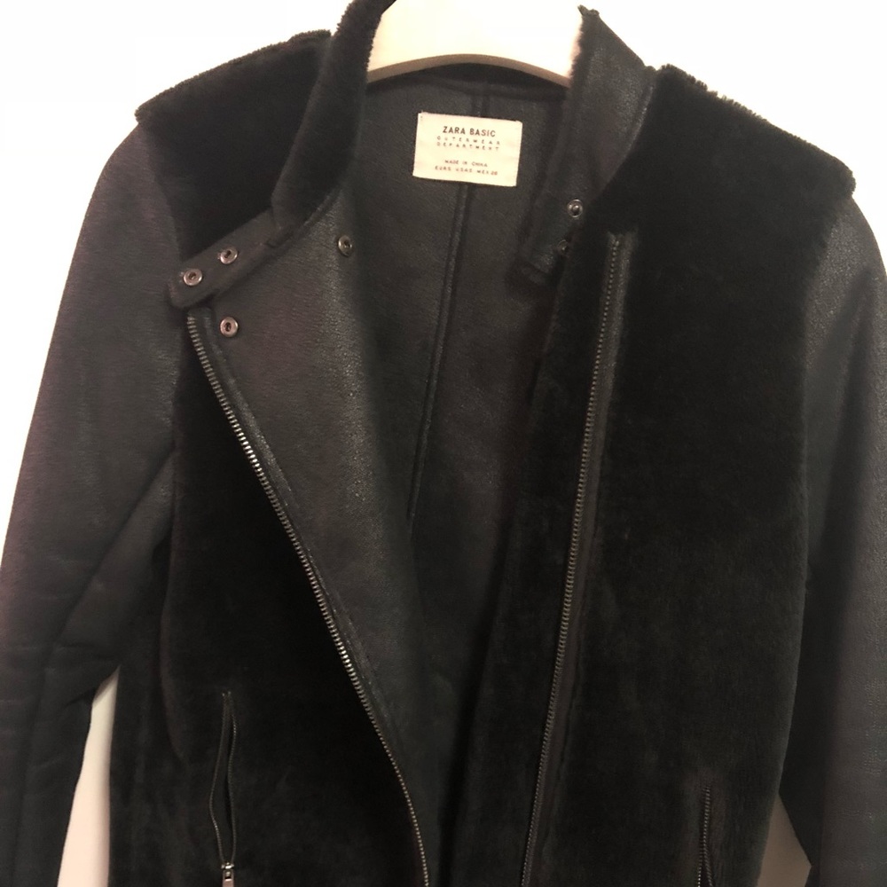 Zara Faux suede/ fur motorbike coat